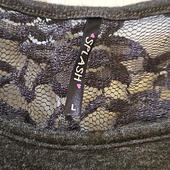 Splash Long Sleeve Scoop Neck Sheer Lace Cut Out High Low Top Size Large - Picture 4 of 5